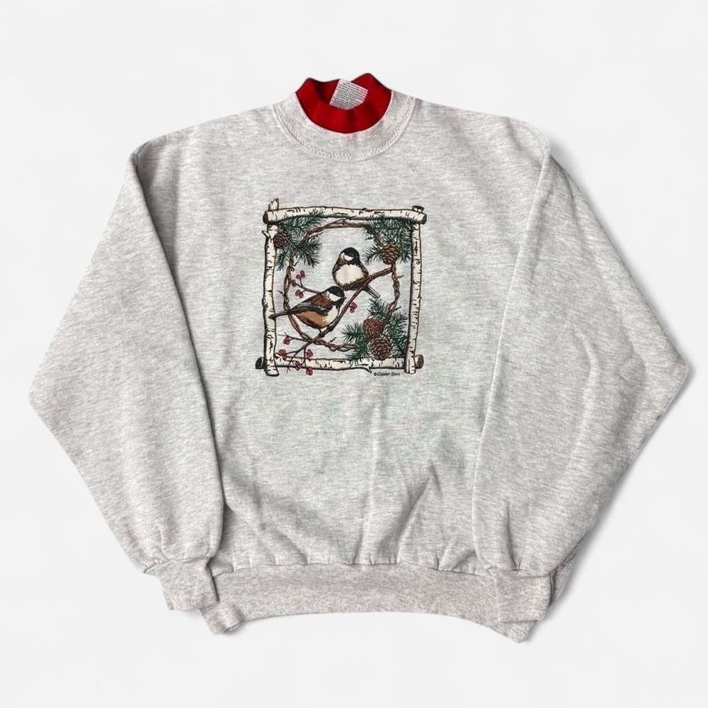 Vintage 90s Gopher Sport Bird Nature Double Collar Grandma Granny Sweatshirt L